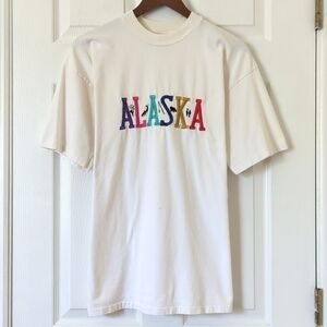 Hefty 90's Vintage Alaska Embroidered Short Sleeve Crewneck T-shirt White Large